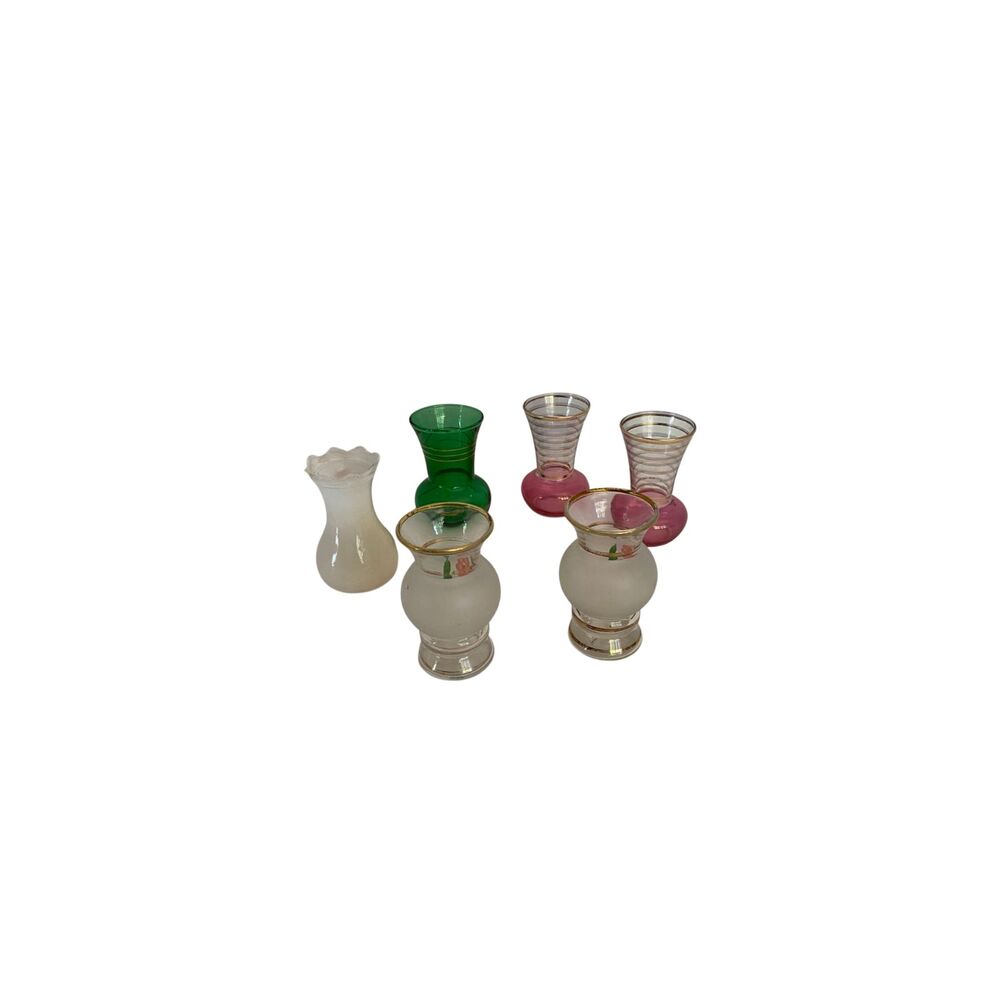 VTG MCM Bartlett Collins Hand Painted Bud Vases Lot 6 Frosted Gold Trim 4"